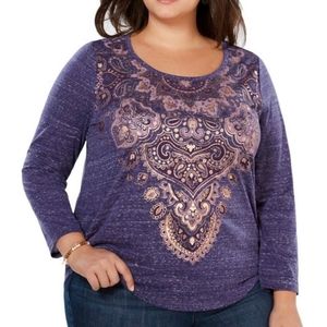 Style & Co Metallic Paisley Burnout Top Shirt Gold